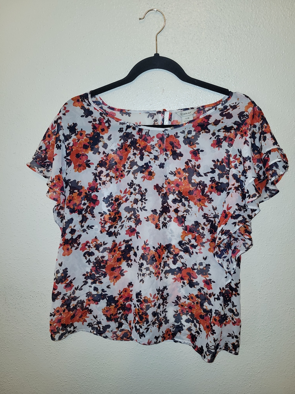 Ariat Women’s Large Floral Flutter Sleeve Blouse Multicolor Boho Western Top